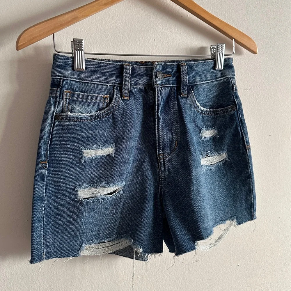 SAM EDELMAN Deep Blue Distressed Jean Shorts SIZE 00/24 Classic Walking Medium - Picture 2 of 9